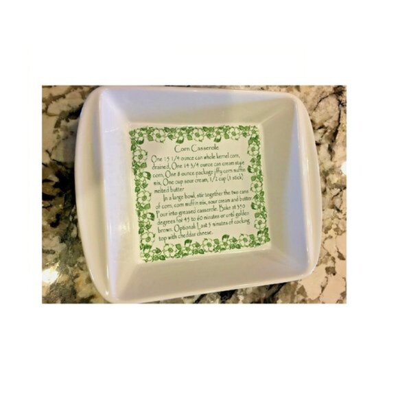 Paula Deen 1 Qt Recipe Baking Dish CORN CASSEROLE Dogwood White Green Retired - Picture 1 of 5